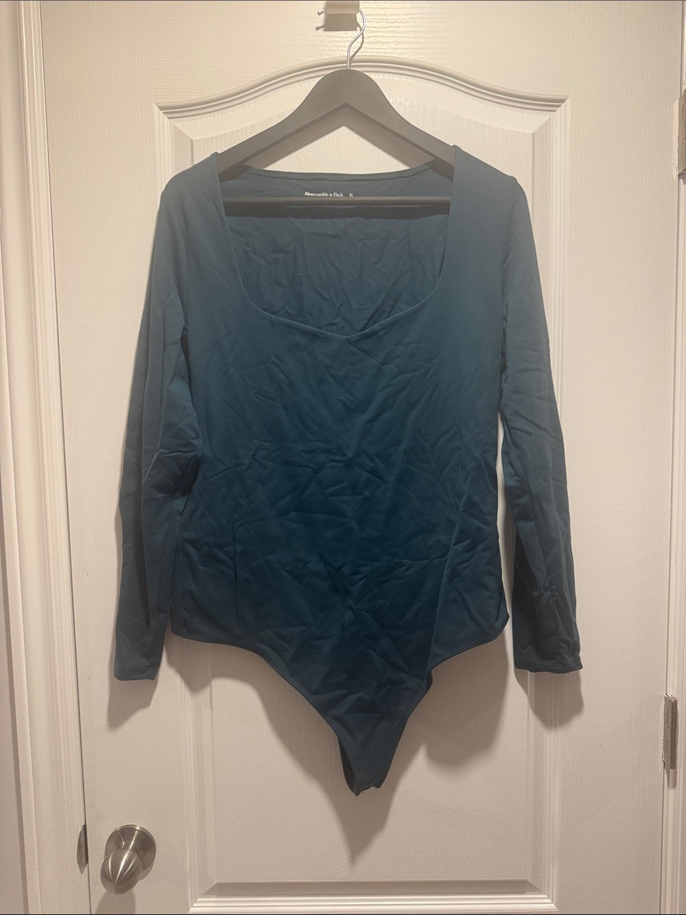Abercrombie Soft AF Deep Teal Seamless Sweetheart Neck Long Sleeve Bodysuit